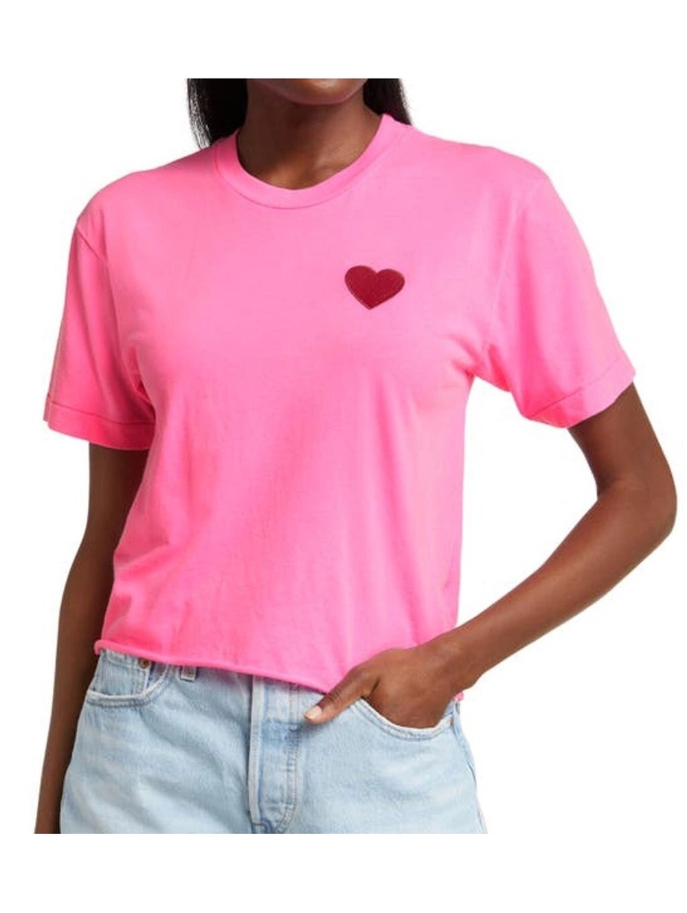 Aviator Nation Heart Embroidered T-Shirt Neon Pink Medium NWT